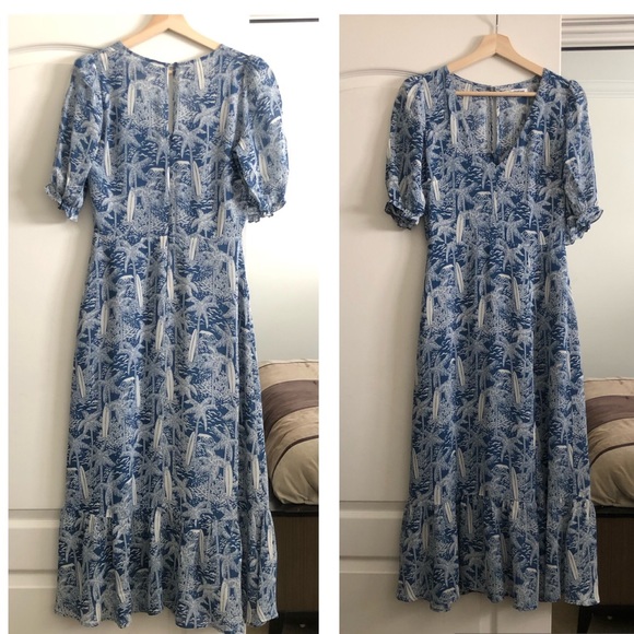 Reformation 4 Nantes Midi Dress Bali Blue Palm Print - Picture 5 of 15